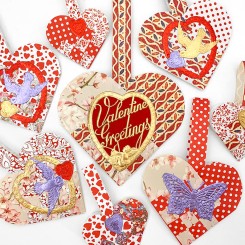 Scandinavian Woven Paper Heart Baskets with Dresden Embellishments Valentine's Day Craft Tutorial