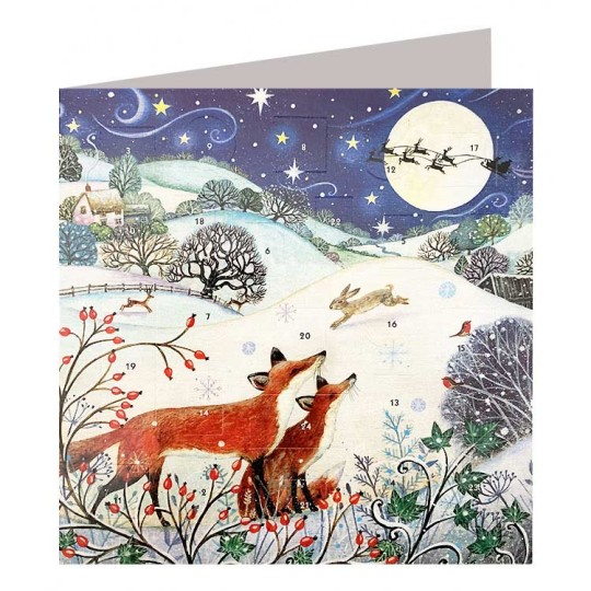 Christmas Country Foxes Advent Calendar Card ~ England