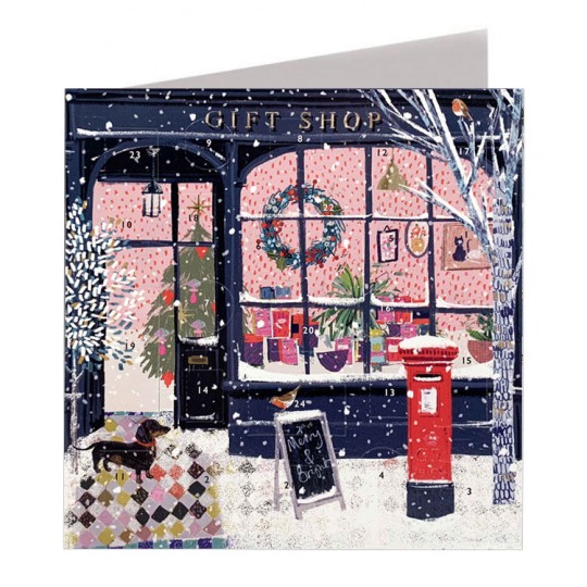 Christmas Gift Shop and Post Box Advent Calendar Card ~ England