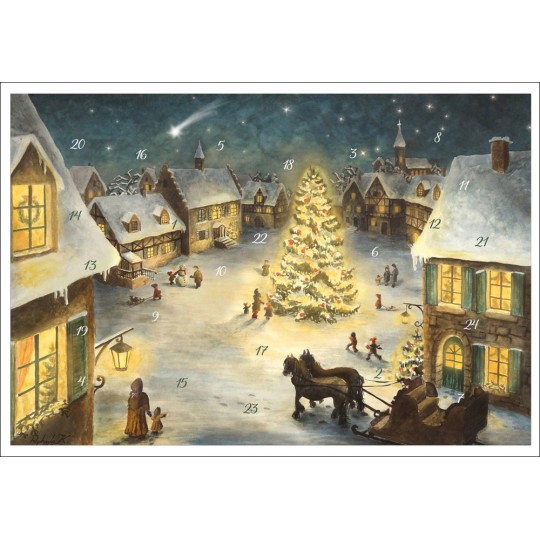 Christmas Village Square Paper Advent Calendar ~ 11-3/4" x 8-1/4"