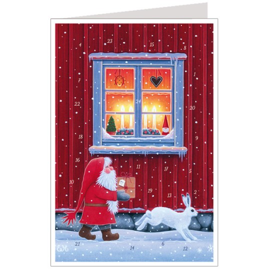 Tomte with Snow Bunny Christmas Advent Calendar Card ~ Germany