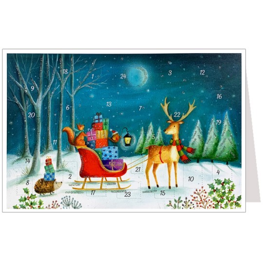 Woodland Sled Christmas Advent Calendar Card ~ Germany