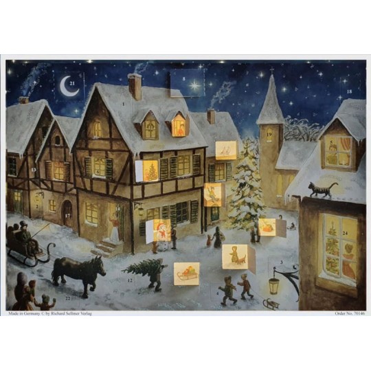 Christmas Eve in the Village Paper Advent Calendar ~ 14" x 10-1/2"