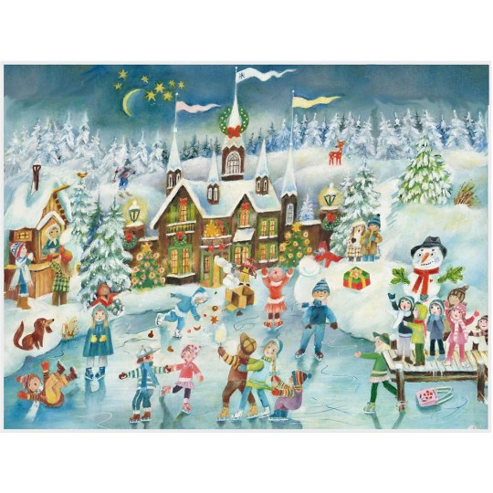Colorful Skating Rink Paper Advent Calendar ~ 14" x 10-1/2"