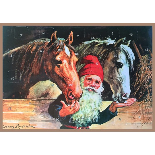 Tomte Gnome with Horses Paper Advent Calendar~ 11-5/8" x 8-1/4" ~ Jenny Nystrom