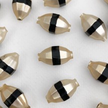 6 Matte Champagne Barrel Beads with Black Stripe 7/8" ~ Czech Republic