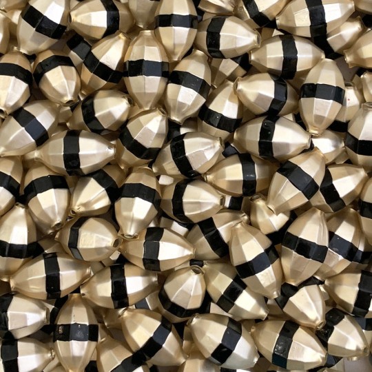 6 Matte Champagne Barrel Beads with Black Stripe 7/8" ~ Czech Republic