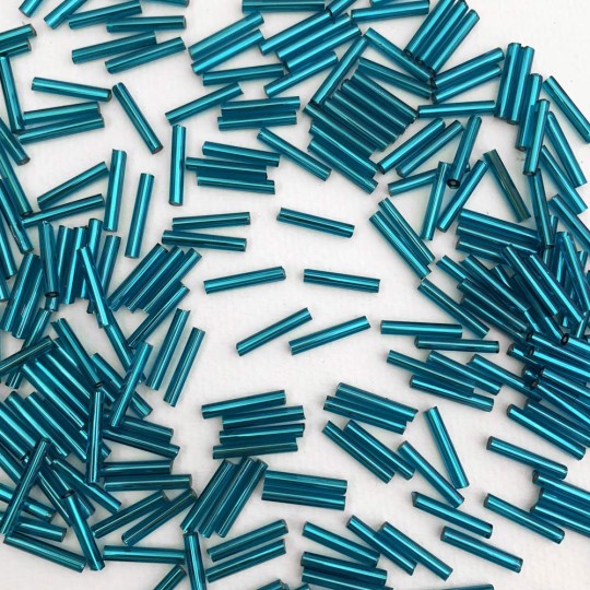 20 Aqua Glass Tube Beads ~ 15 mm