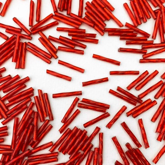 20 Red Glass Tube Beads ~ Twisted Detail ~ 15 mm