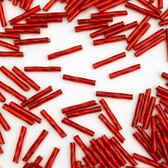 20 Red Glass Tube Beads ~ Twisted Detail ~ 15 mm