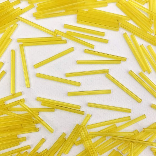 20 Clear Yellow Glass Tube Beads ~ 30 mm