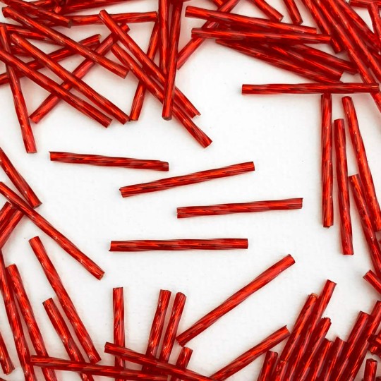 20 Red Glass Tube Beads ~ 30 mm