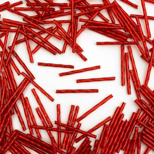 20 Red Glass Tube Beads ~ 30 mm