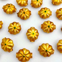 7 Flower Shaped Glass Garland Beads ~ Matte Goldenrod + Green Centers ~ 18mm