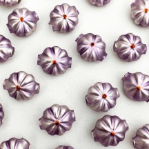 7 Flower Shaped Glass Garland Beads ~ Matte Light Purple + Orange Centers ~ 18mm