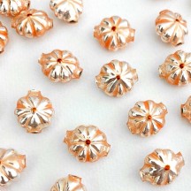 7 Flower Shaped Glass Garland Beads ~ Pearl Peach + Orange Centers ~ 18mm