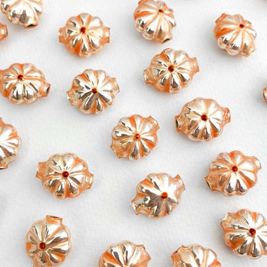 7 Flower Shaped Glass Garland Beads ~ Pearl Peach + Orange Centers ~ 18mm