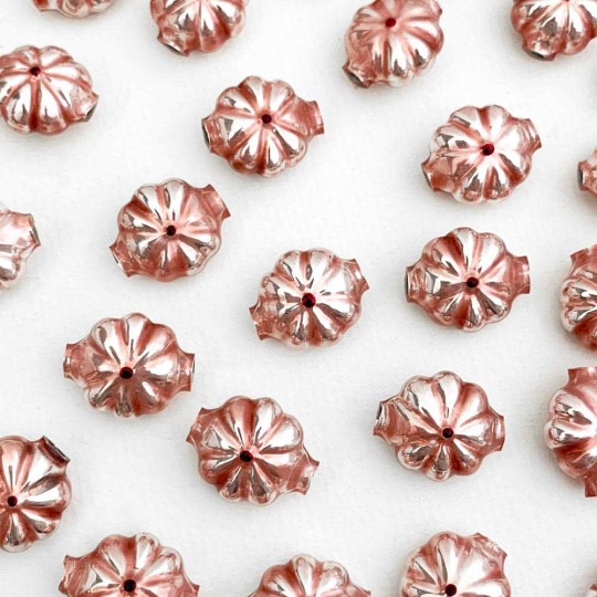 7 Flower Shaped Glass Garland Beads ~ Pearl Rose Pink + Blackberry Centers ~ 18mm