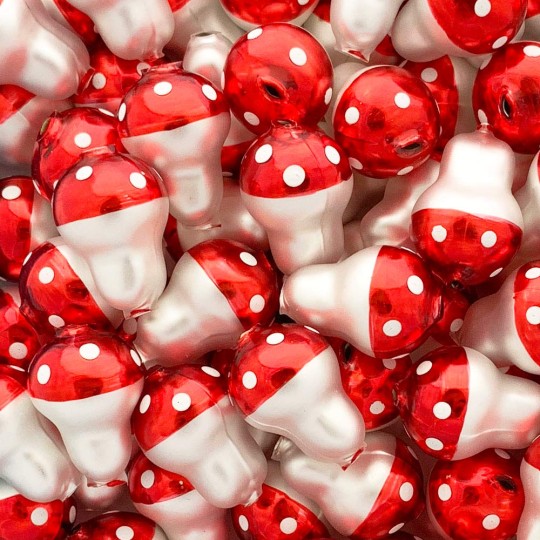 3 Blown Glass Red Mushroom Beads 1-1/8 ~ Czech Republic