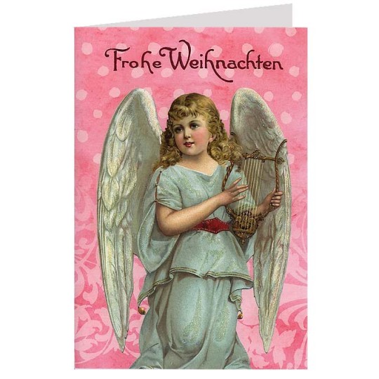 Angel with Harp Glittered Christmas Card ~ Germany