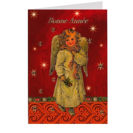 Red Bonne Annee Angel Christmas Card ~ Germany