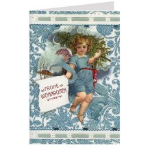 Blue Christmas Angel Glittered Christmas Card ~ Germany