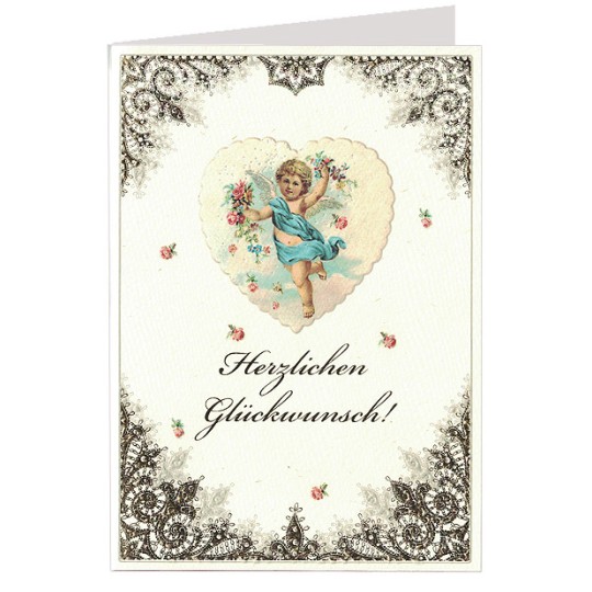 Gold Foil Lace Angel and Heart Card ~ Germany