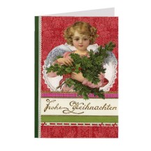 Angel with Holly Glittered Christmas Card in German