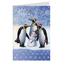 French Snowman and Pengunis Christmas Card ~ Germany