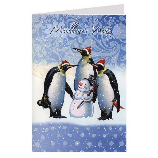 French Snowman and Pengunis Christmas Card ~ Germany