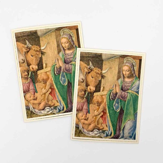 Petite Nativity and Annunciation to the Shepherds Christmas Cards with Gold Stamping ~ Set of 2 ~ Rossi Italy