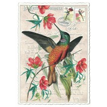 Hummingbird and Flowers Glittered Postcard ~ Germany