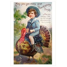 Boy Riding Turkey Thankgiving Postcard ~ Holland