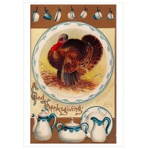 Turkey and Blue and White Dishes Thankgiving Postcard ~ Holland