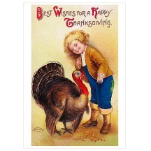 Boy with Turkey Thankgiving Postcard ~ Holland