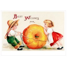 Children with Pumpkin Thankgiving Postcard ~ Holland