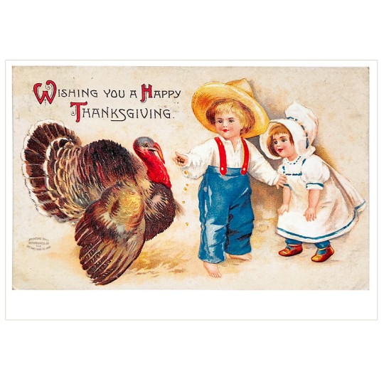 Thanksgiving Children with Turkey Postcard ~ Holland