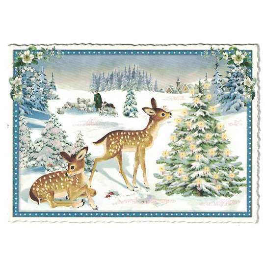 Deer and Shepherd Christmas Postcard ~ Germany