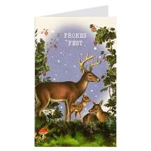 Deer and Mushrooms Glittered Christmas Card ~ Germany