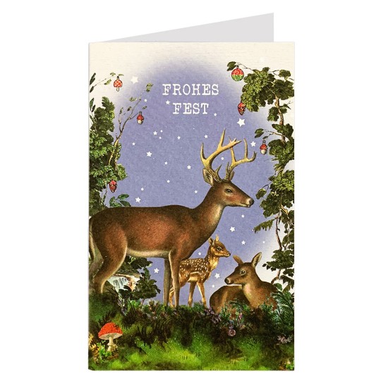 Deer and Mushrooms Glittered Christmas Card ~ Germany