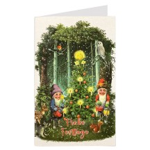 Gnomes and Woodland Animals Glittered Christmas Card ~ Germany