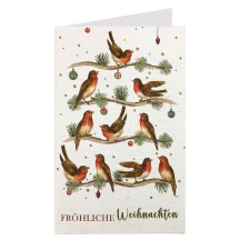 Christmas Robins Glittered Christmas Card ~ Germany