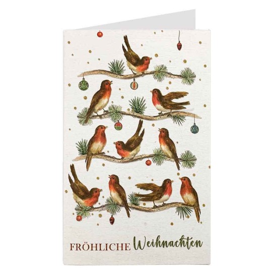 Christmas Robins Glittered Christmas Card ~ Germany