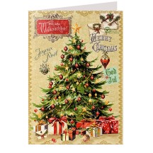 Festive Christmas Tree Glittered Christmas Card ~ Germany