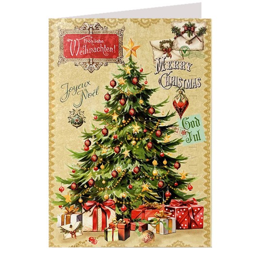 Festive Christmas Tree Glittered Christmas Card ~ Germany