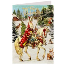 St. Nicholas with White Horse Glittered Christmas Card ~ Germany