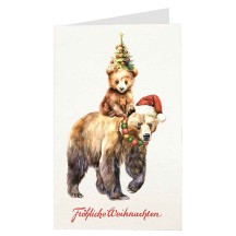 Whimsical Christmas Bears Glittered Christmas Card ~ Germany