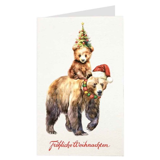 Whimsical Christmas Bears Glittered Christmas Card ~ Germany