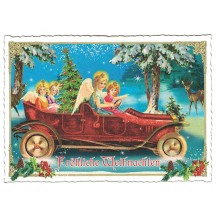 Angels with Auto Christmas Postcard ~ Germany