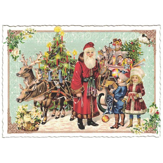 Victorian Santa with Sled Christmas Postcard ~ Germany